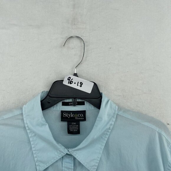 Style & Co Shirt Women's 22W Light Blue Collared 3/4 Sleeves Snap Button Stretch - Picture 10 of 10